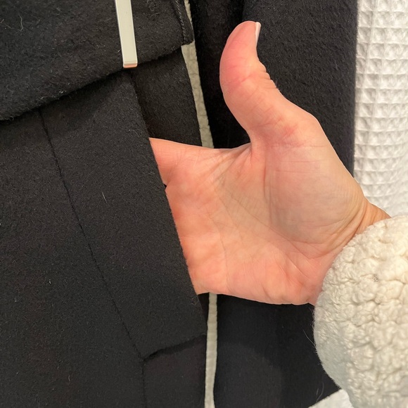 Calvin Klein Black Trench Coat with Brown Faux Fur Collar - Picture 5 of 5